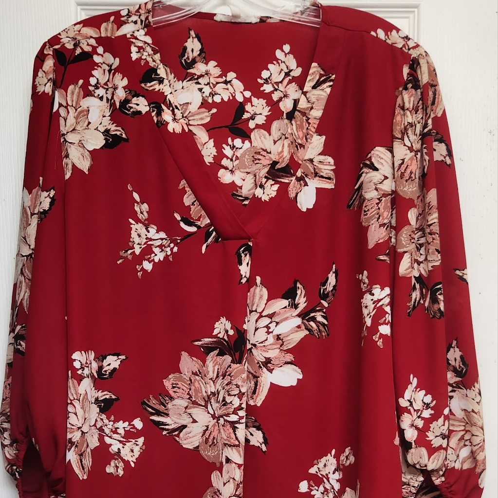 Nwot Red Floral Print Blouse